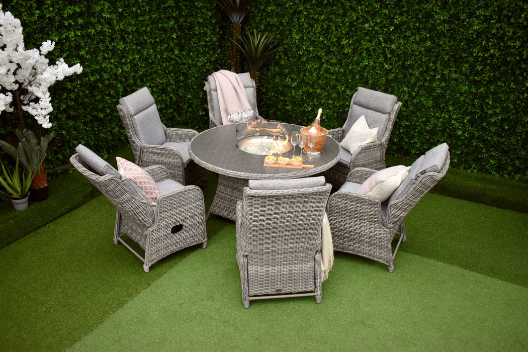 Tuscany Six Seater Grey Reclining Firepit Suite