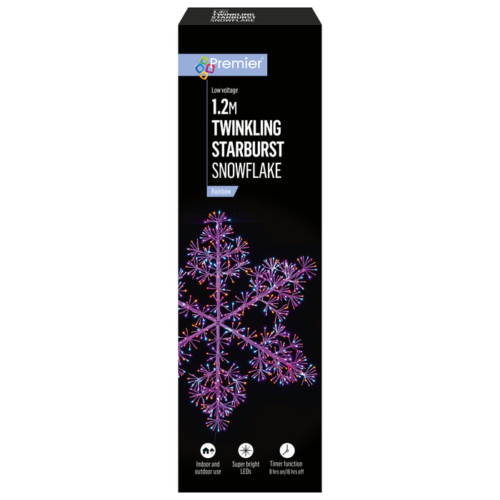 1.2m White 960 Rainbow LED Lit Twinkling Snowflake