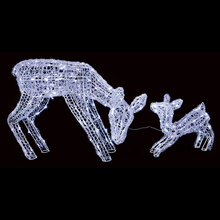 Mother and Baby LED Lit Acrylic Reindeers White