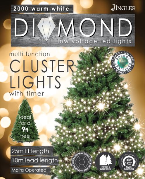 2000 Cluster Diamond Cut Warm White LED Lights
