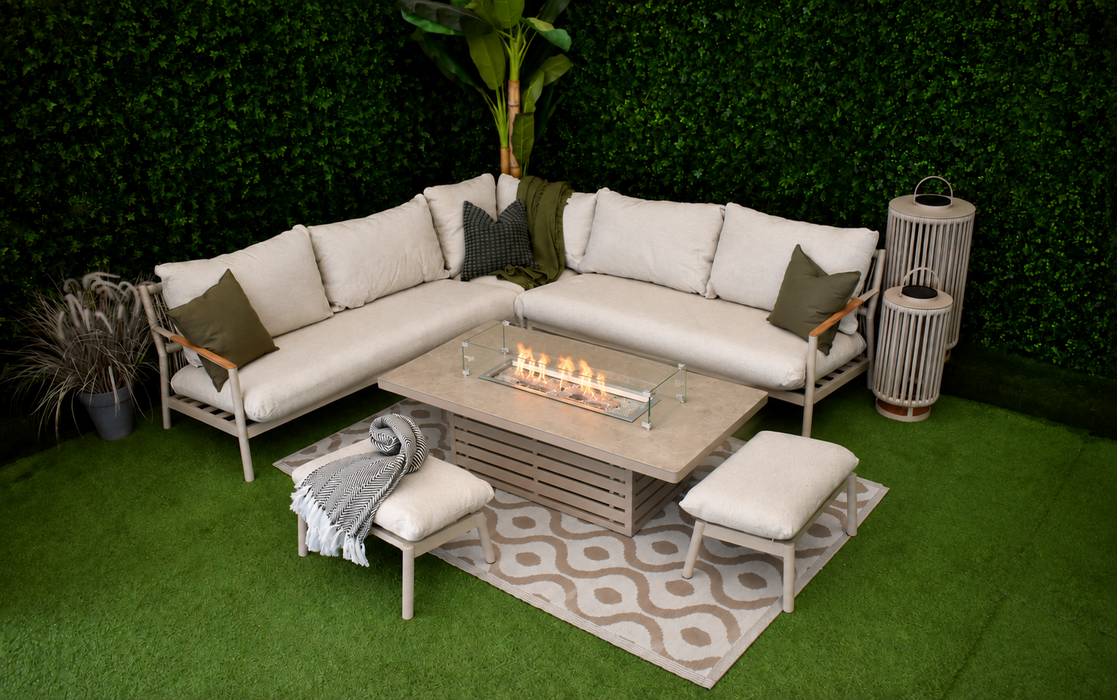 Palma L-Corner Firepit Suite with Footstools