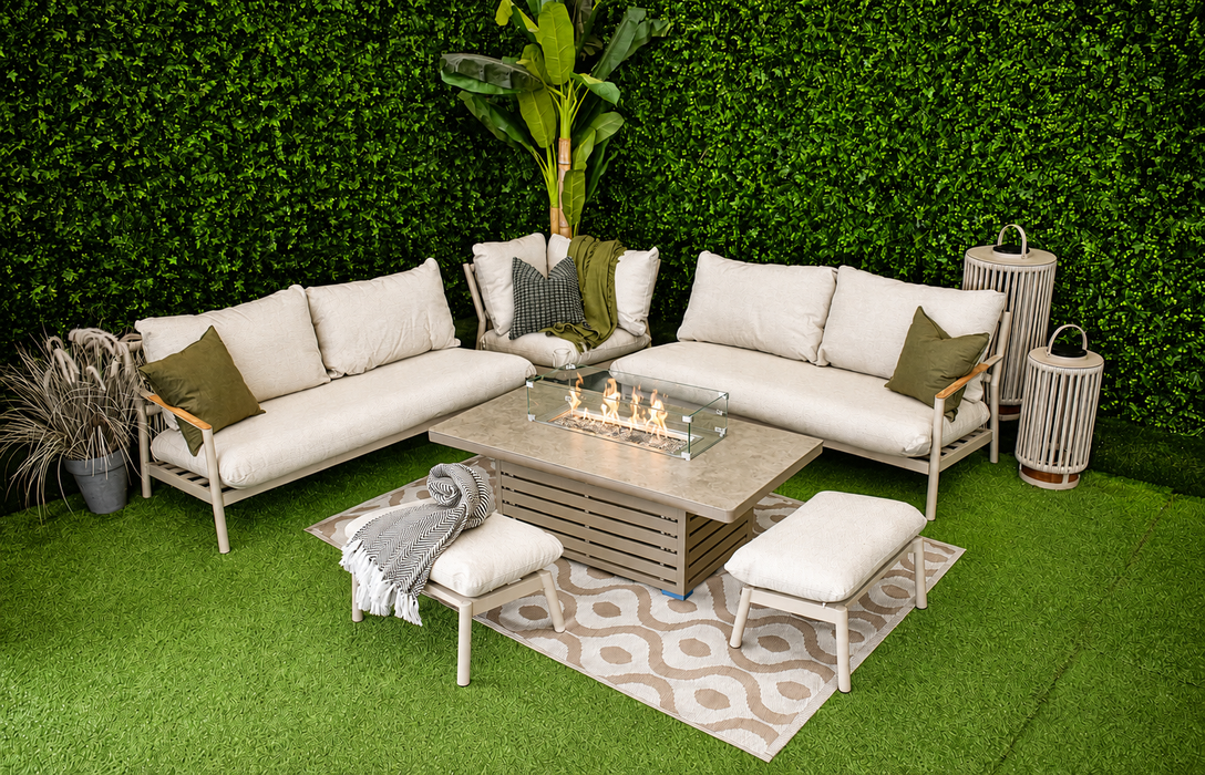 Palma L-Corner Firepit Suite with Footstools