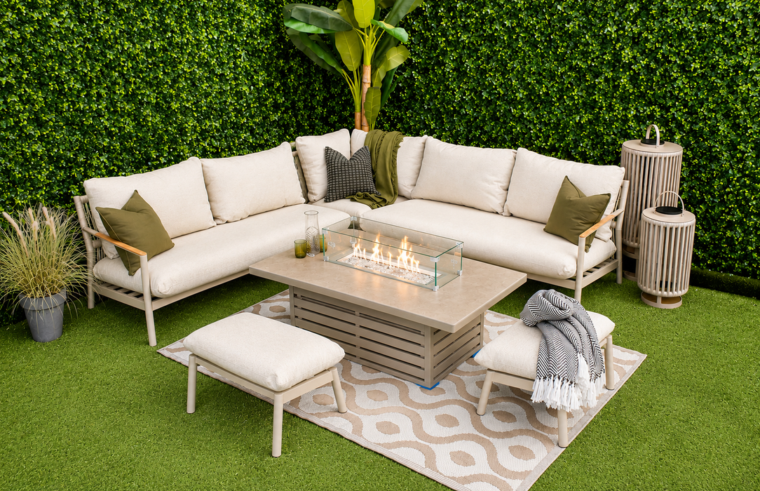 Palma L-Corner Firepit Suite with Footstools