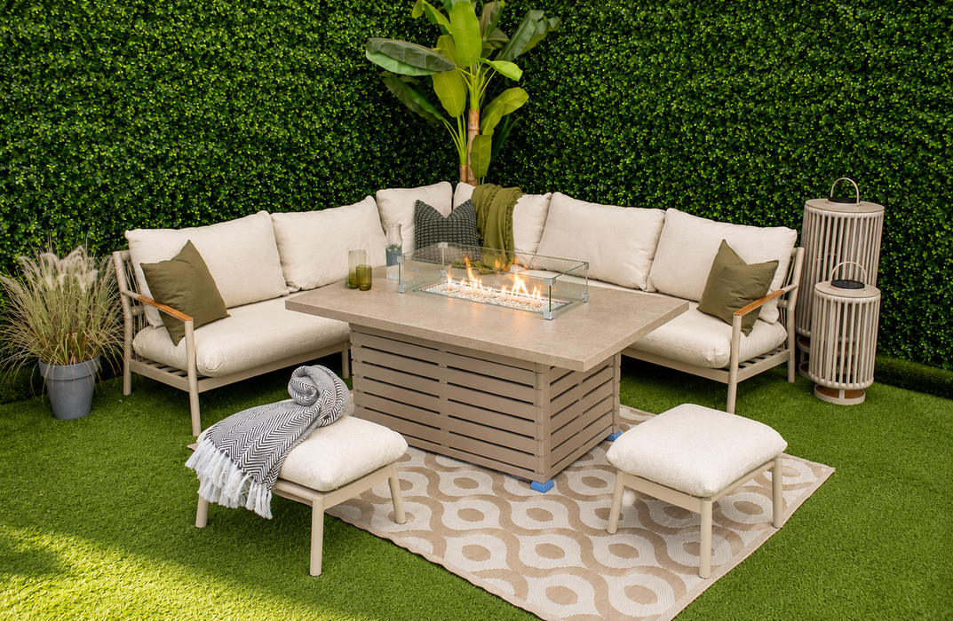 Palma L-Corner Firepit Suite with Footstools