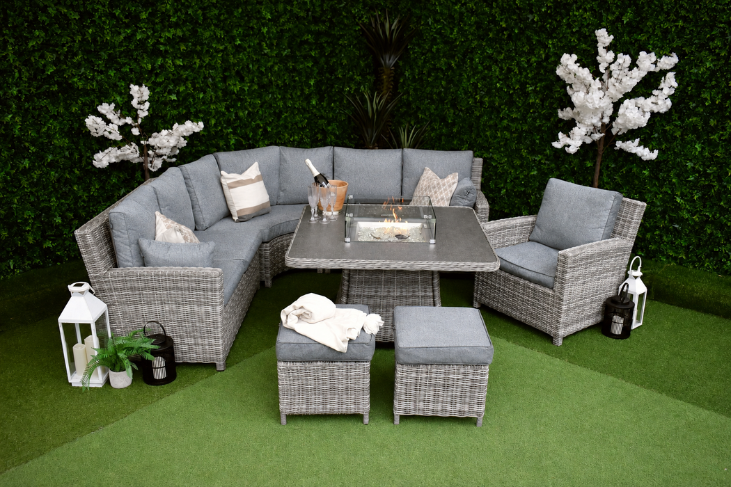 Tuscany Seven Piece Curved Corner with Firepit Grey