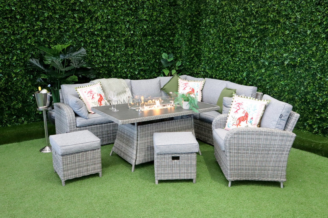 Tuscany L-Corner Fire Pit with Armchair Grey