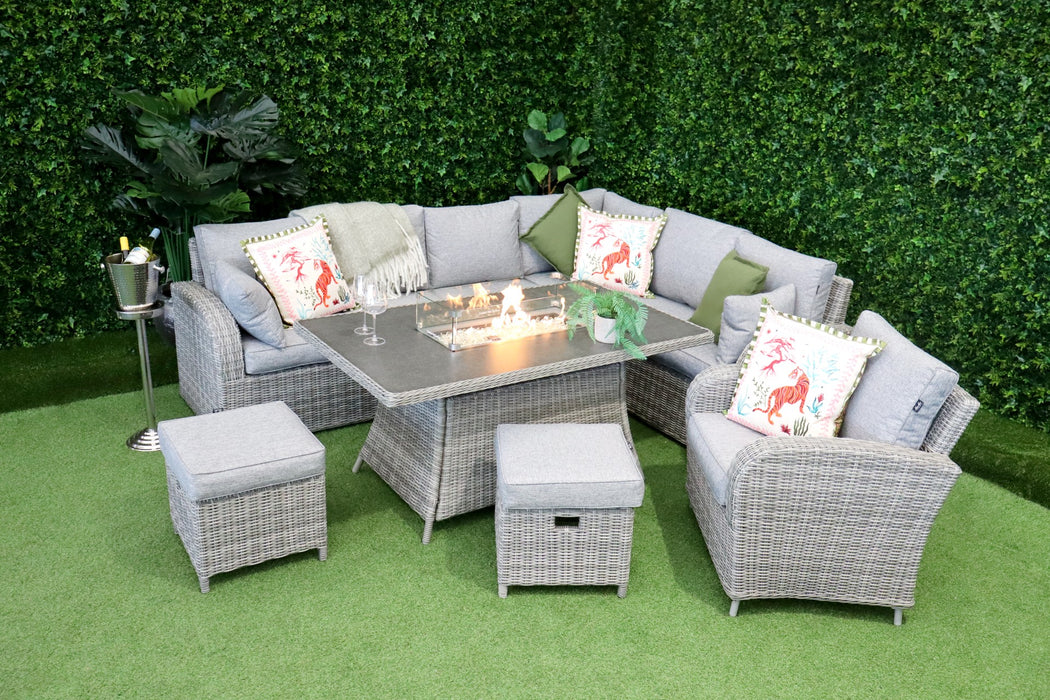 Tuscany L-Corner Fire Pit with Armchair Grey