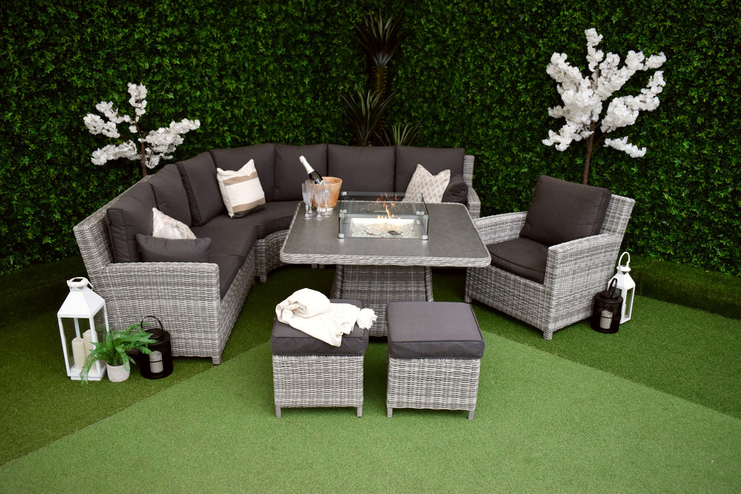 Tuscany Seven Piece Curved Corner with Fire Pit Charcoal — Euro