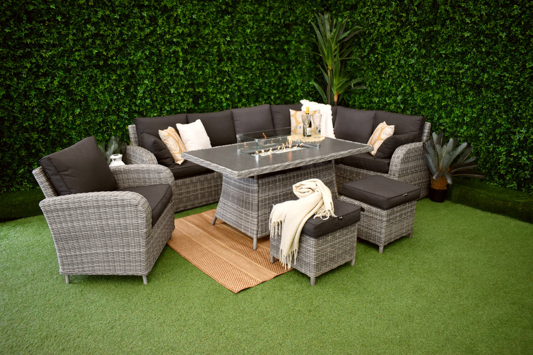 Tuscany L-Corner Fire Pit with Armchair Charcoal