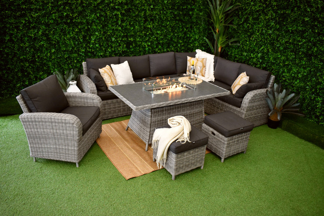 Tuscany L-Corner Fire Pit with Armchair Charcoal