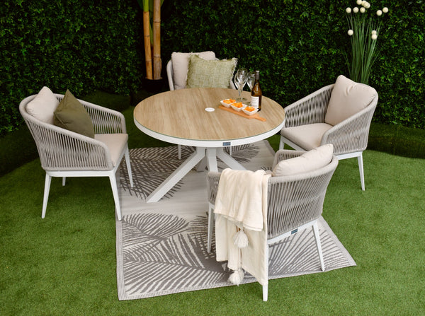 Seville Four Seater White Round Dining Suite