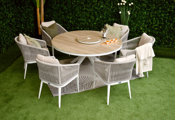 Seville Six Seater White Round Dining Suite