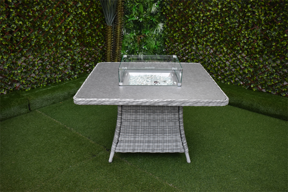 Tuscany Seven Piece Curved Corner with Firepit Grey