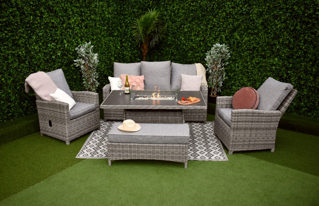 Tuscany Reclining 5pc Sofa Fire Pit Suite Grey