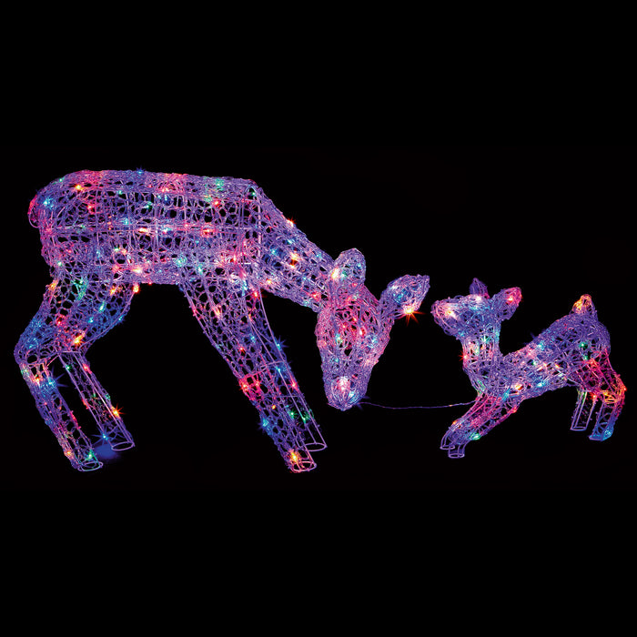 Mother and Baby LED Lit Acrylic Reindeers Multicolour