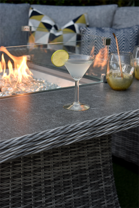Tuscany Seven Piece Curved Corner with Firepit Grey