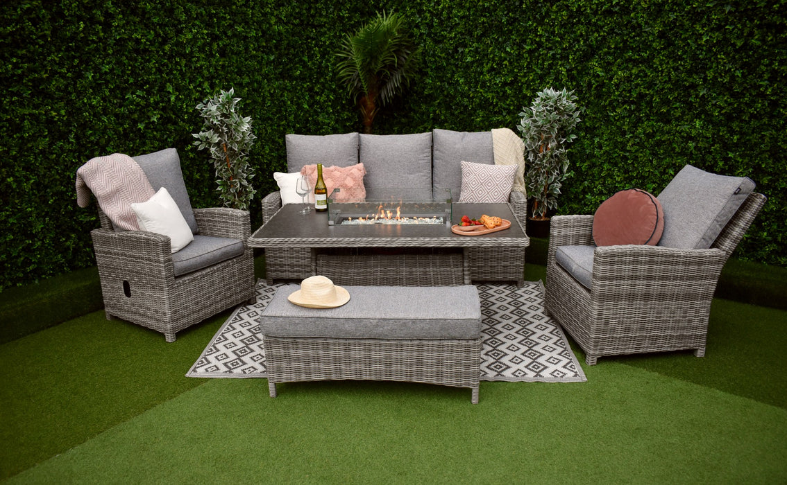 Tuscany Reclining 5pc Sofa Fire Pit Suite Grey