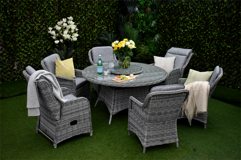 Tuscany Six Seater Dining & Reclining Suite Grey