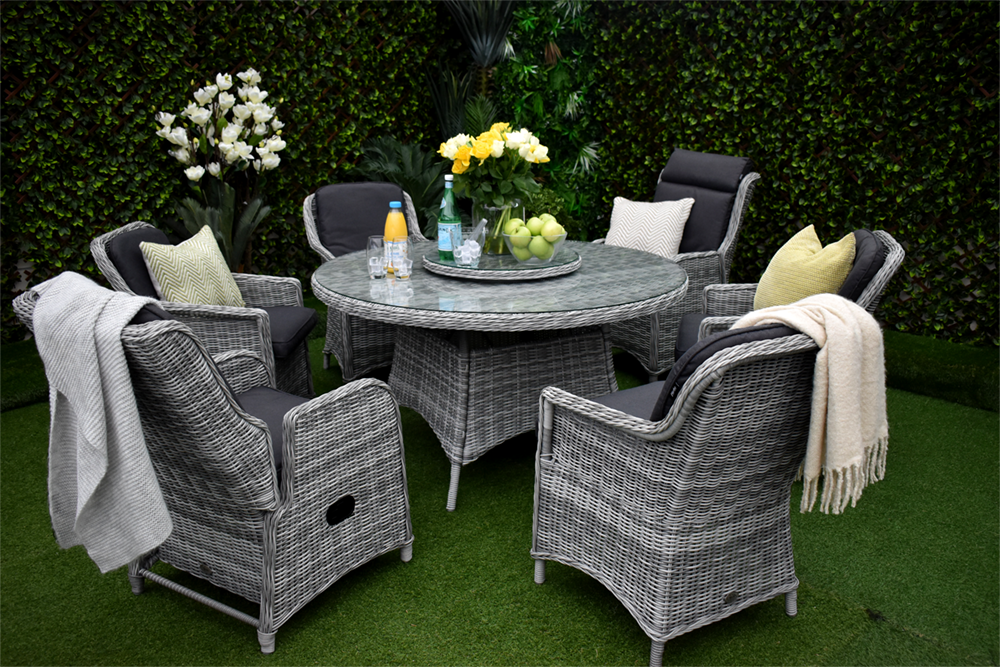 Tuscany Six Seater Dining and Reclining Suite Charcoal